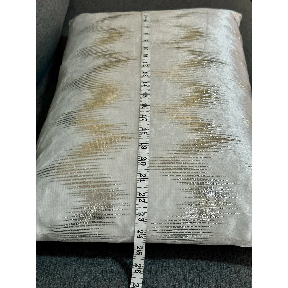 Caldeira Modern Silver Metallic Foil Accent Throw Pillow 24x16 Velvet Feather